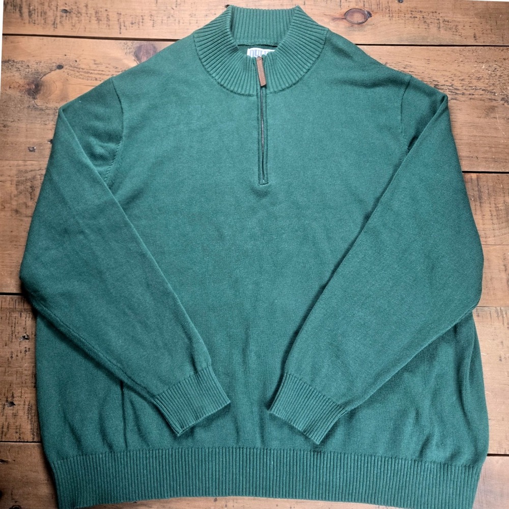 Duluth Trading Co Mens 3XL Green Quarter Zip Cotton Blend Pullover Sweater